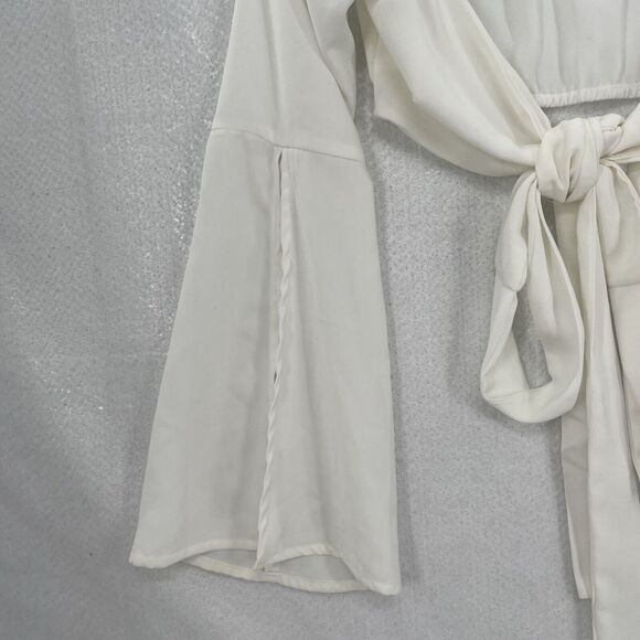 Tobi Crop Top Tie Front Small White Long Flare Sleeve Elastic Back Festival Boho - Picture 8 of 12